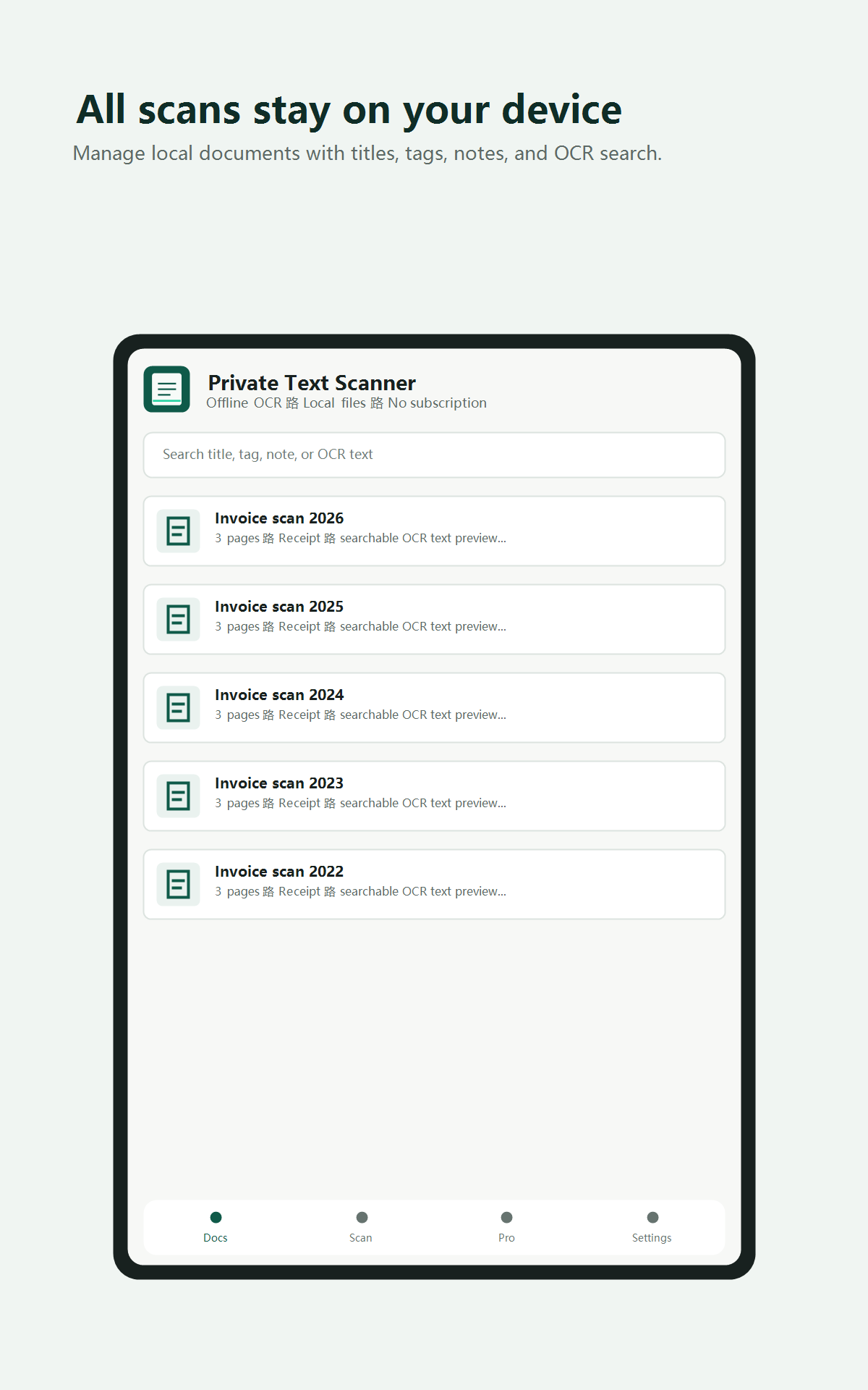 Search local documents in Private Text Scanner